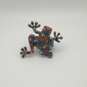 Colorful Rhinestone Frog Adjustable Ring